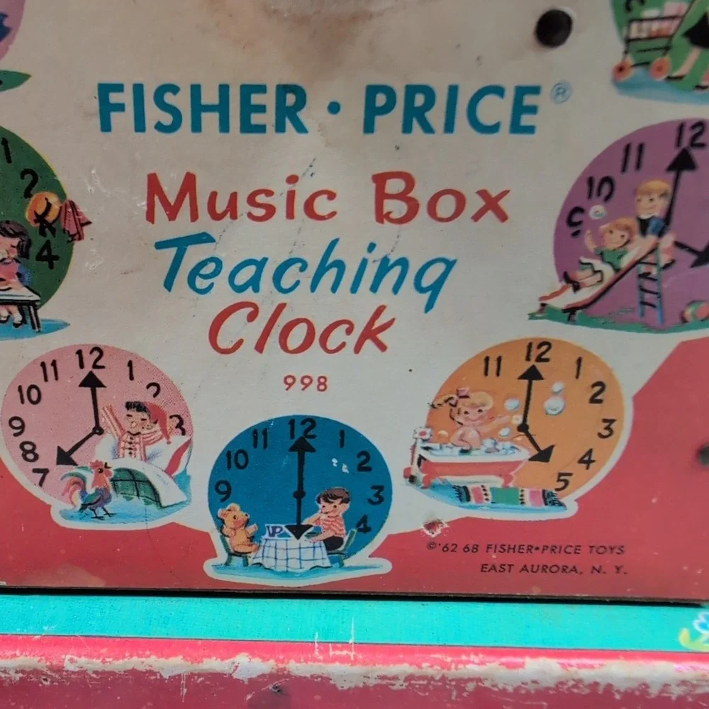 Vintage 1968 Fisher Price Music‎ Box Teaching Clock Works #998 Japan USA